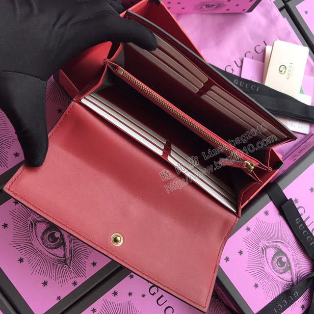 Gucci錢包 古馳新款原單Sylvie全拉鏈式皮夾 玫瑰花刺繡 Gucci長錢包 476083玫瑰花白全皮  gdj1106